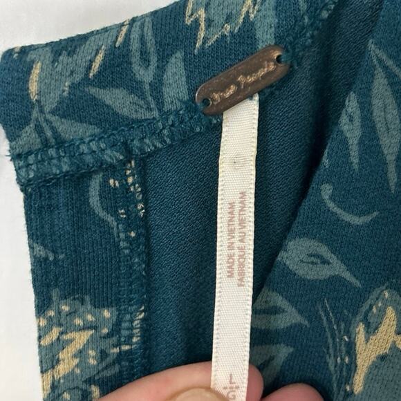 Free People Hello Lover Turquoise Floral Puff Sleeve Mini Dress Tunic Top L Boho - Picture 14 of 16